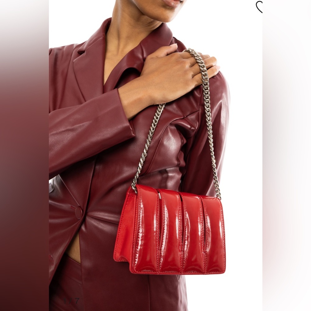 Red Patent Quilted Shoulder Bag with Chain Strap